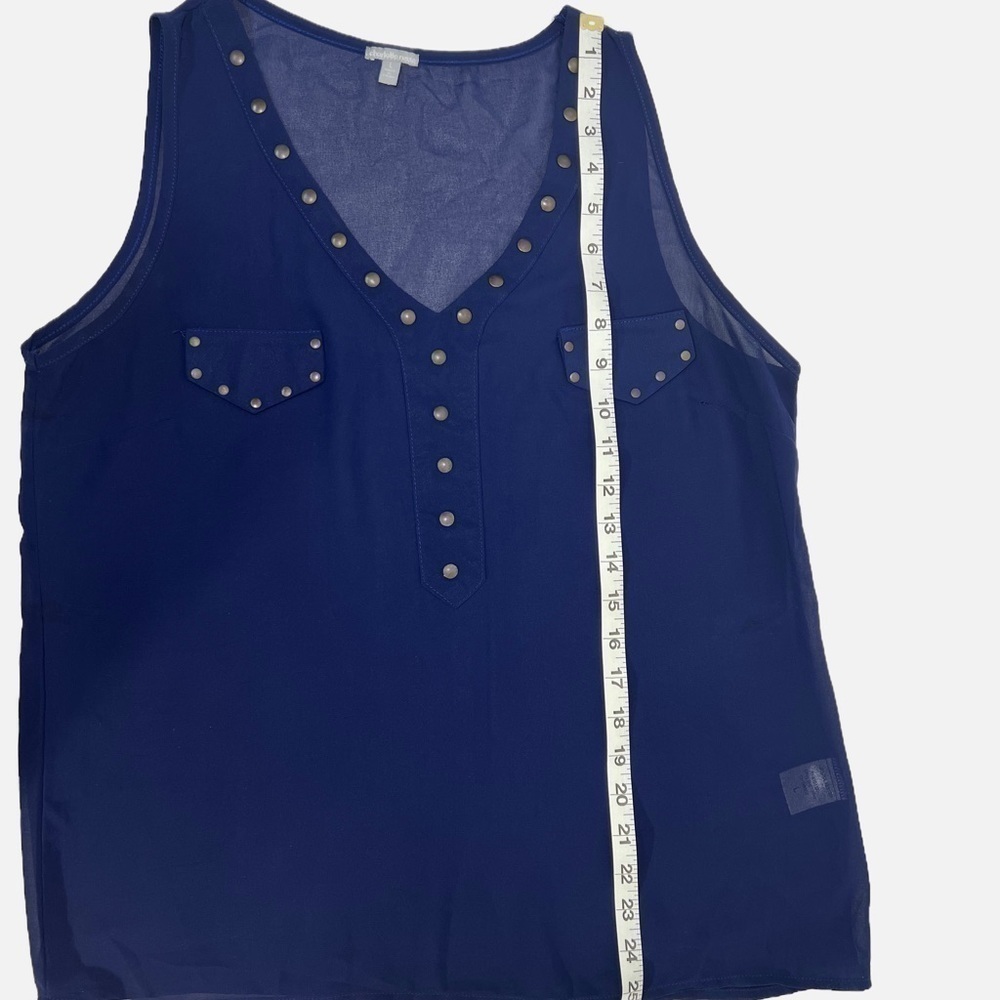 charlotte ruse Navy Blue Sheer V Necked Top Women’s size Large - Picture 3 of 6